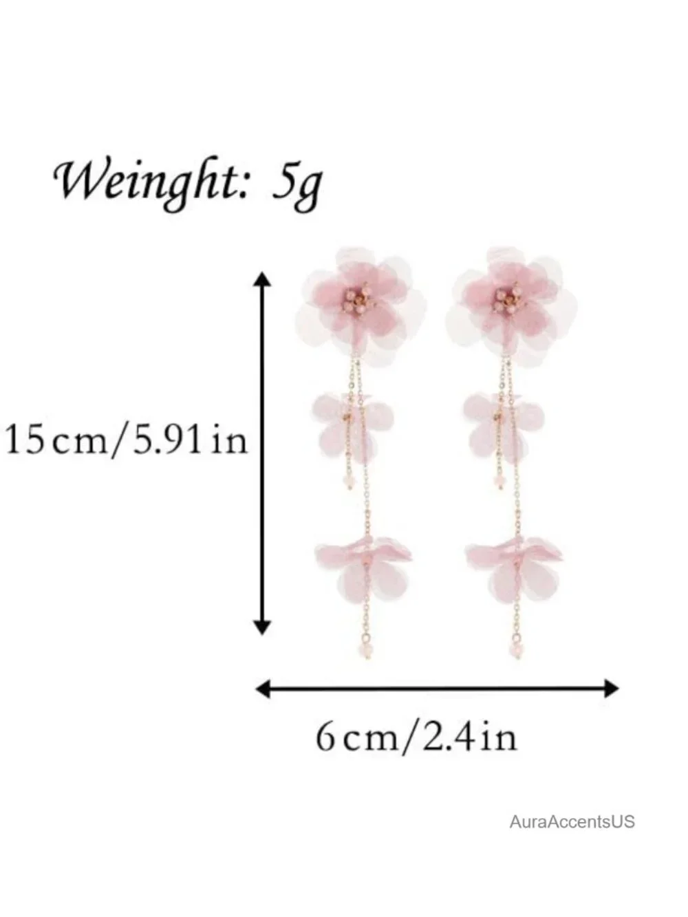 Pink Flower Tassel Earrings, Long Chain Dangle Drop, Boho Statement Jewelry for